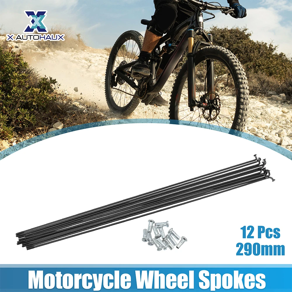

X Autohaux 12pcs 14G J Bend Bicycle Steel Spokes 282mm 284mm 286mm 293mm 295mm 298mm 290mm Cycle Spokes with Nipples