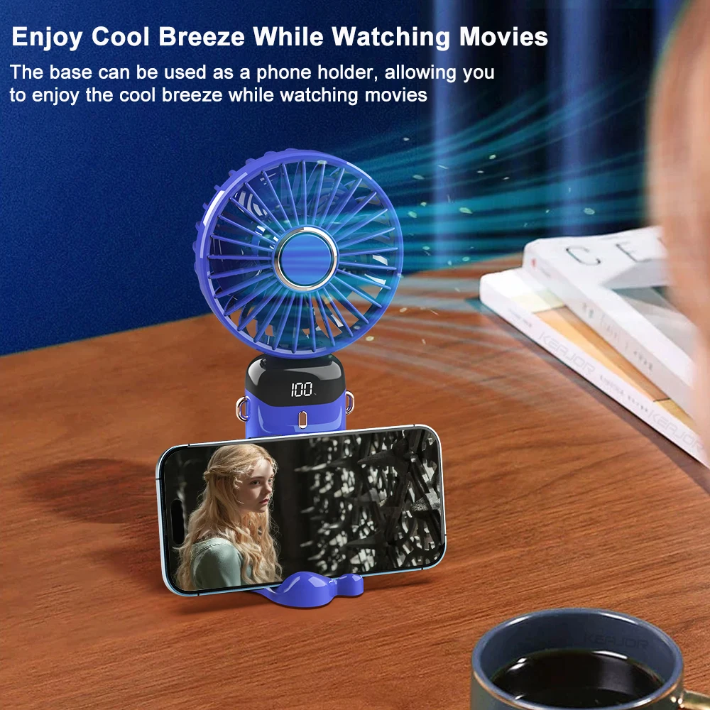 USB Cooling Hand Fans Folding Recharge Digital Display 5 Speed Adjustment Handheld Mini Fan with Table Stand ﻿ 5