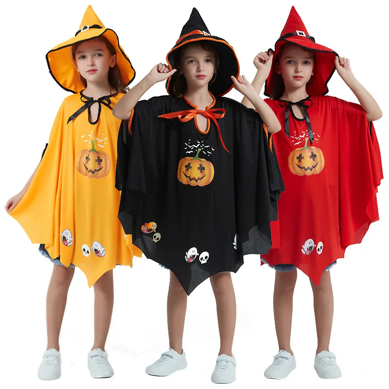 

Высококачественная одежда со страшной ведьмой и тыквой для девочек, Маскировочная накидка, накидка, костюм для Хэллоуина для детей, карнавал, фестиваль, платье, фантазия