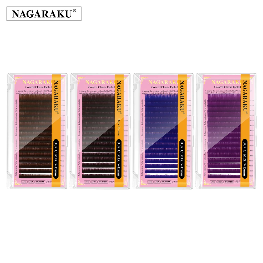 NAGARAKU Color Lashes Purple Mix 8～15mm Blue Brown Eyelash Extensions Individual Colored False Mink Eyelashes
