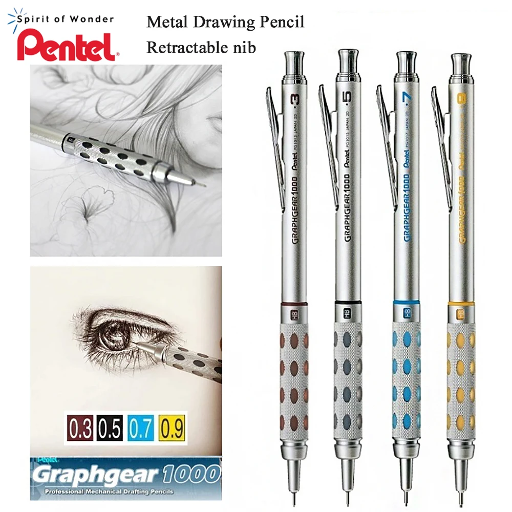 Japan Pentel Graphgear PG1000 0.3~0.9mm Drafting Mechanical Metal Rod  Pencil Pg 1013/1015/1017/1019 Student Office Design Artist