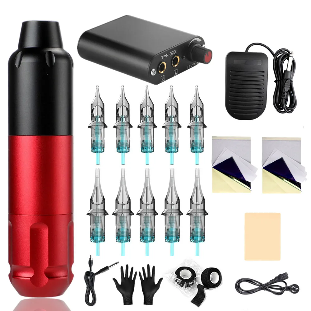 

RCA Tattoo Pen Machine Kit Full Set of Tools Mini Power Supply Foot Switch Pedal Powerful Tattoo Motor 10pcs Cartridge Needles