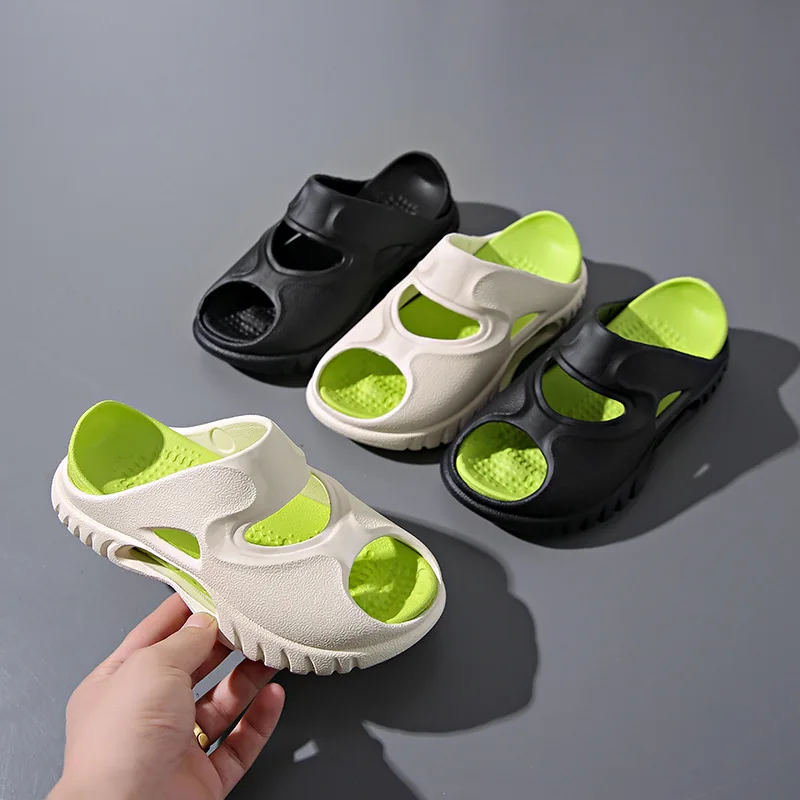 

Kids Boys Slippers Thick Sole Casual Sandals Outdoor Beach Shoes Baby Children Bathroom Slippers Hollow Toe Fish Mouth Slippers
