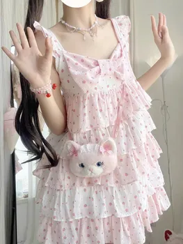 Sweet Japanese Style Tiered Sleeveless Dress with Polka Dots Cute Mini Cake Dress Summer Casual Feminine Outfit for Women New 1