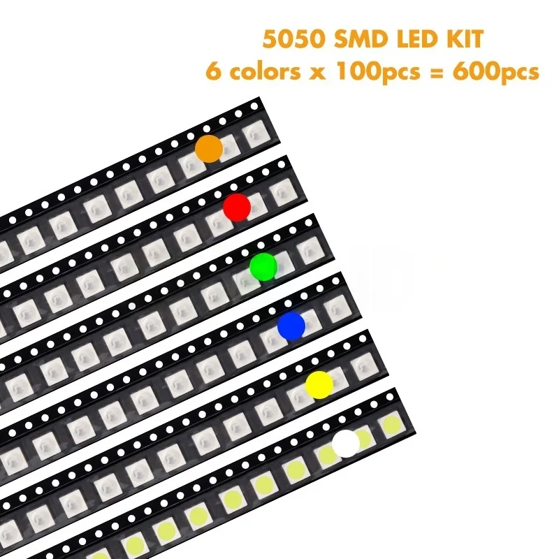 SAMIROB 600pcs=6colors x 100pcs 5050 5730 1210 1206 0805 0603 0402 SMD LED Diode Kit Red / Green / Blue White Yellow/ Orange