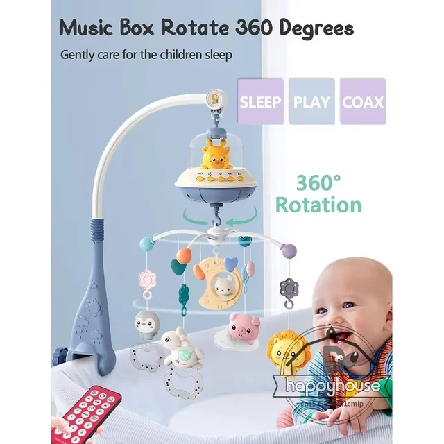Mobile musical CPull pour bébé avec lumières, projection itude pour nourrissons, jouets télécommandés pour nouveau-nés 4