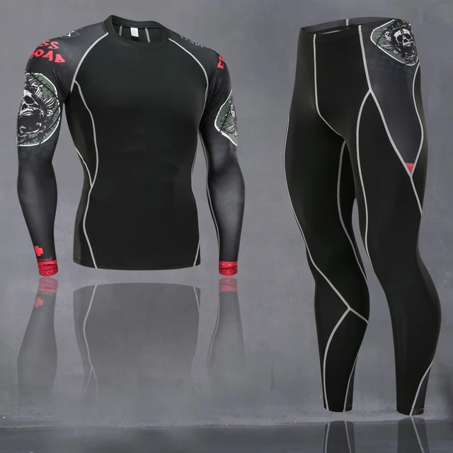 Running Men's Thermal Underwear Underpants Kit Sports Compression Clothing Tracksuit For Men Fitness Slim Joggers Base Layer Set 2Pcs-Set