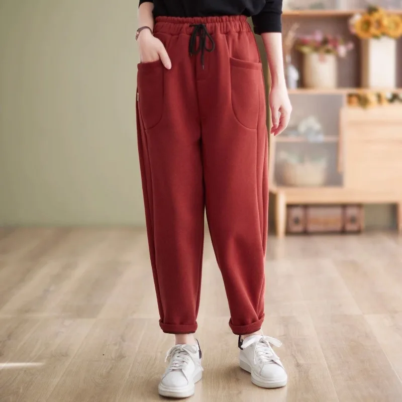 Women's Autumn Winter  Fashion Elegant High Waist Solid Color Pocket Casual Versatile Western Commuting Comfortable Youth Pants