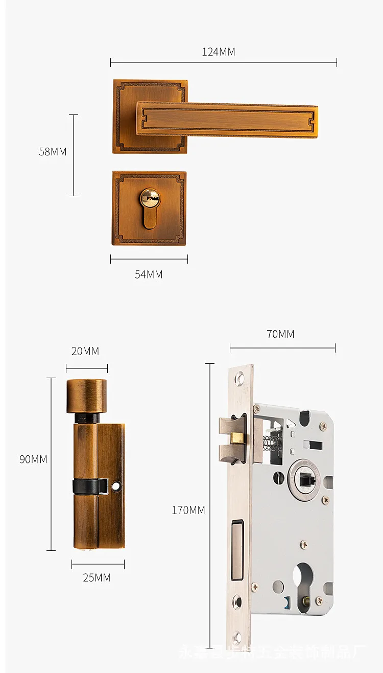 Description Picture 5 of itemIndoor Aluminum Alloy Security Door Lock Chinese Door Handle Split Lockset Home Silent Magnet Lock Door Hardware Accessories