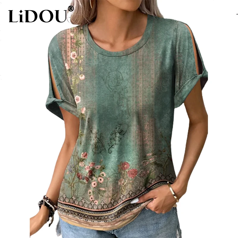 

Summer Fashion Ethnic Style Vintage Oversized Printed Short Sleeve T-shirt Lady Loose Casual Comfortable Pullover Tops Women Tee
