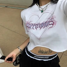 

Punk hot girl short top letters love niche design sense curved sexy navel exposed top women Oversized t-shirt y2k Woman clothes