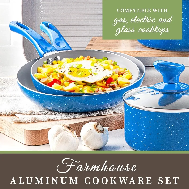 Granitestone 20-Piece Blue Aluminum Ultra-Durable Diamond Infused Coating Nonstick Express Cookware and Bakeware Set