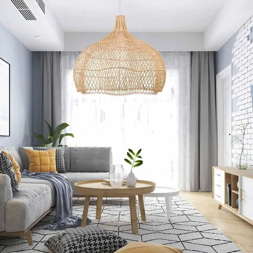 JOYINLED Creative Retro Decorative Crafts Pendant Light Rattan Woven Wicker Chandelier Light 60cm for Restaurant Bar Coffee Shop