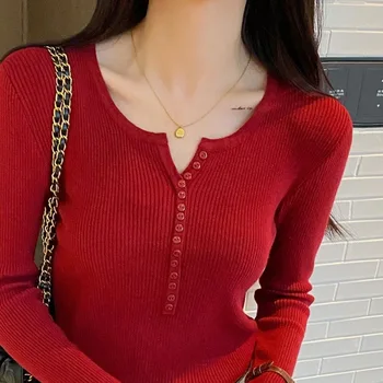 سترات نسائية أساسية متينة غير رسمية Y2k بأزرار على الموضة الكورية محبوكة بأكمام طويلة بلوزات للسيدات بلوفرات للخريف والشتاء 4