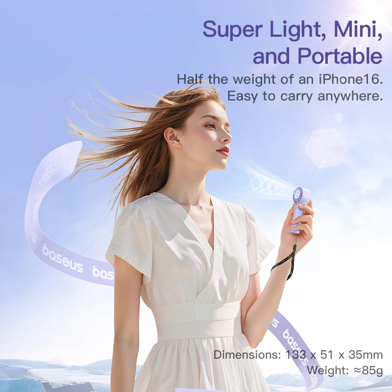 Baseus GoTrip DT1 Mini-Turbinenventilator, tragbar, 3 Geschwindigkeitsstufen, 1200 mAh Akku, wiederaufladbar, für Schreibtisch, Outdoor-Camping_voghion.com