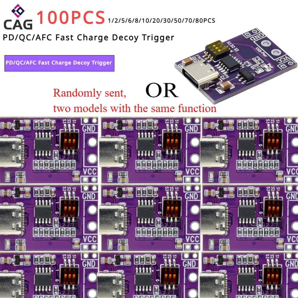 1-100PCS PD/QC/AFC Schnellladung Decoy Trigger Typ-C Decoy Modulplatine mit DIP-Schalter 5V 9V 12V 15V 20V Festspannungsausgang