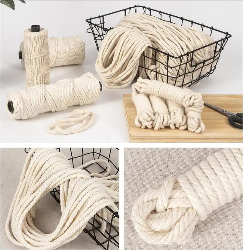 3mm 4mm 5mm 6mm Macrame Twisted String cotton rope macrame cord Cotton Cord For Handmade Natural Beige Cords DIY Home Wedding Accessories Gift