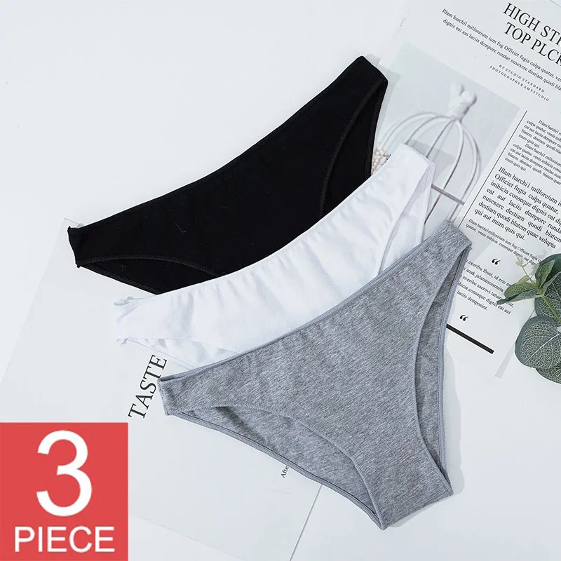 Fashion 3PCS/Set Cotton Underwear Women M_2XL Comfortable Panties Ladies Plus  Size Underpants Solid Color Briefs Female Lingerie(#3pcs Set 7)