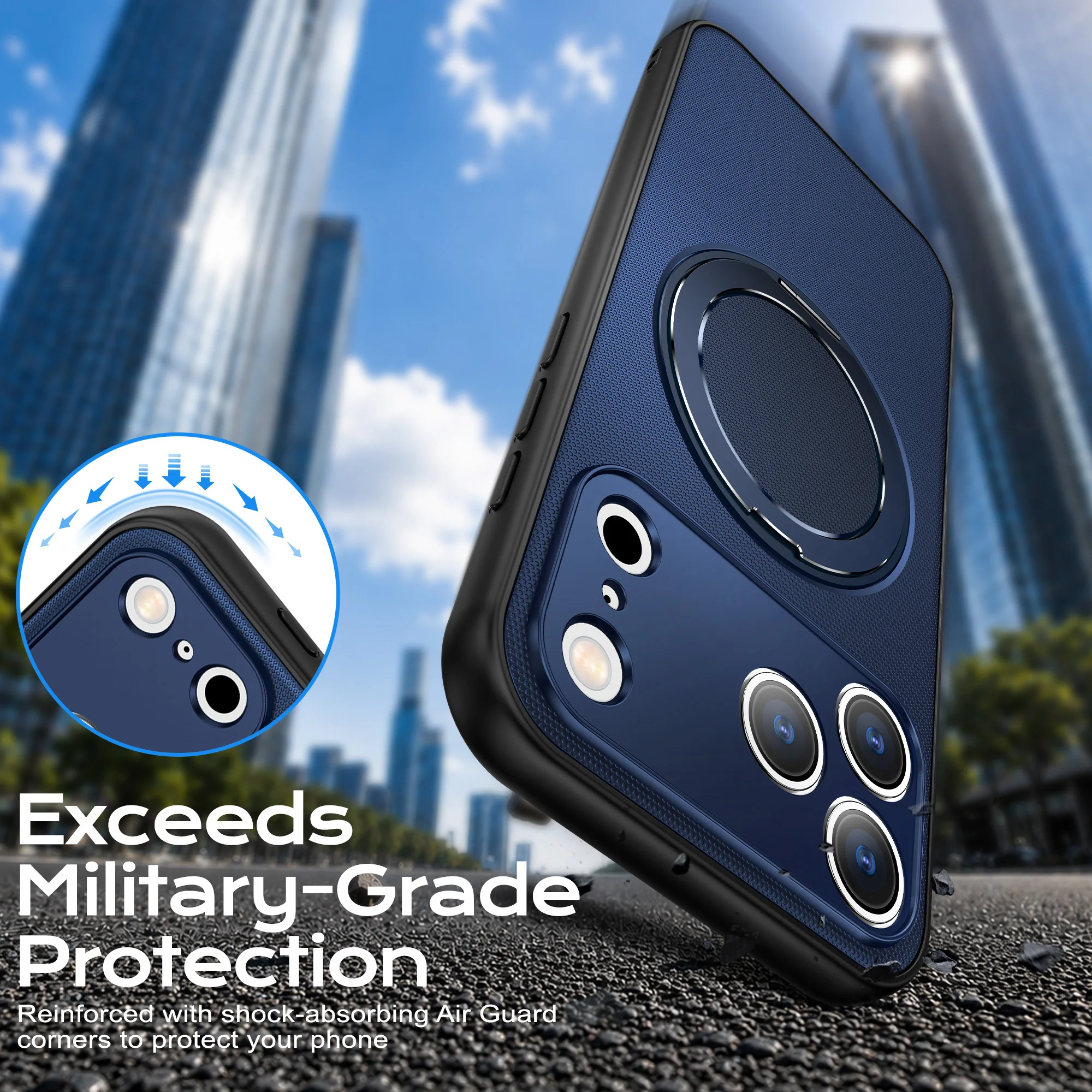 360° Rotating Magnetic Ring Holder Armor Phone Case with MagSafe Compatibility