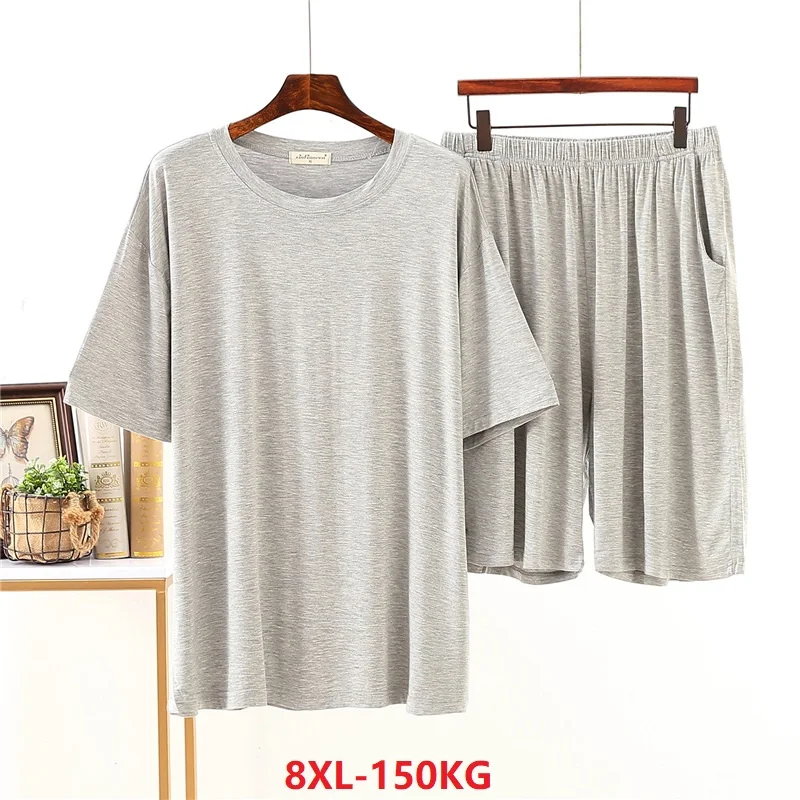 Man Pajamas Set Plus Size 8XL Summer Short Sleeve Modal