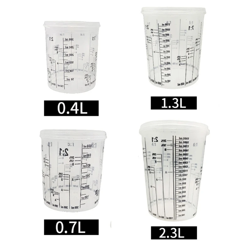 5 Pieces Plastic Paint Mixing Cups Disposable Flexible Clear Graduated