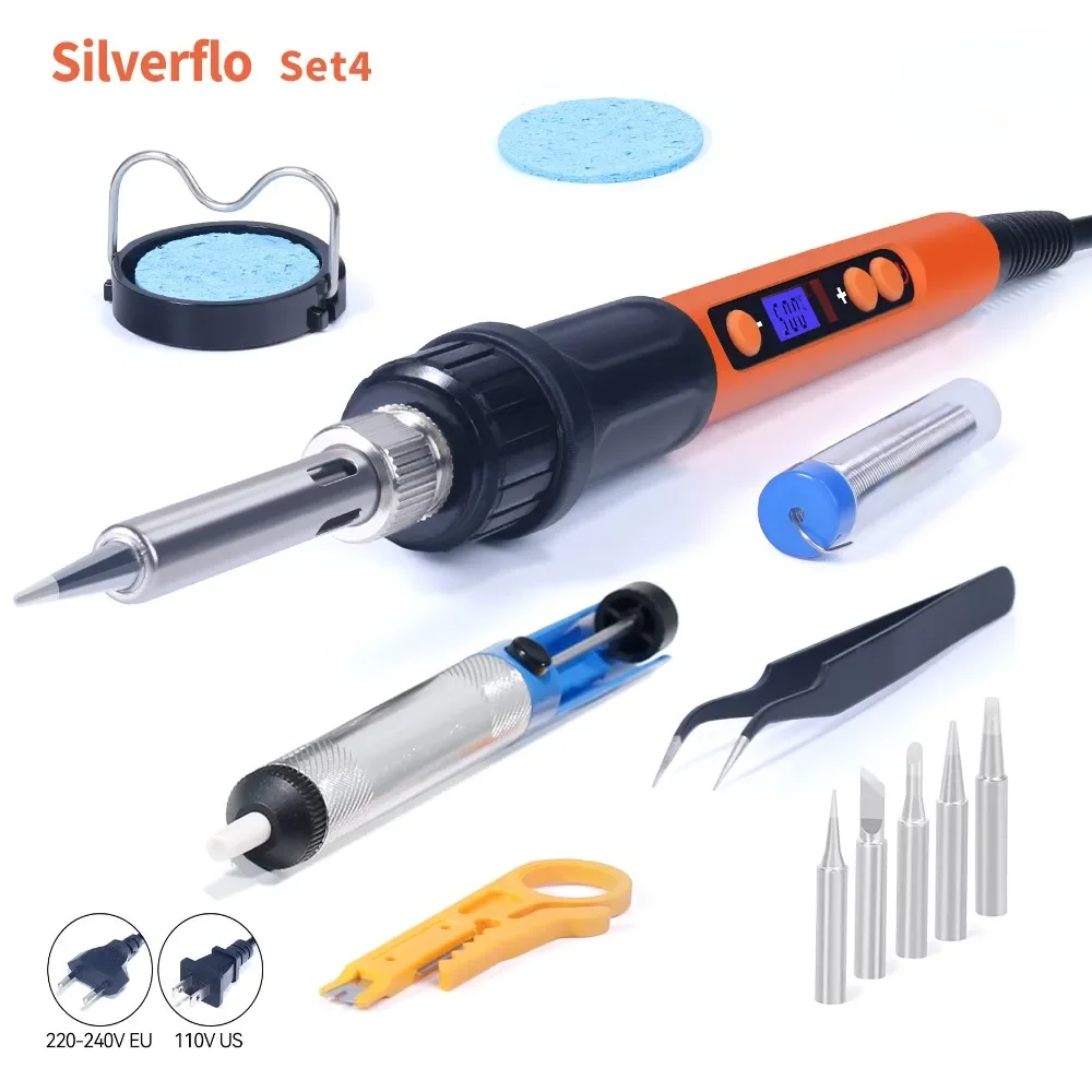 Silverflo 전기 납땜 인두 키트 세트 100W LCD 디지털 디스플레이 조정..
