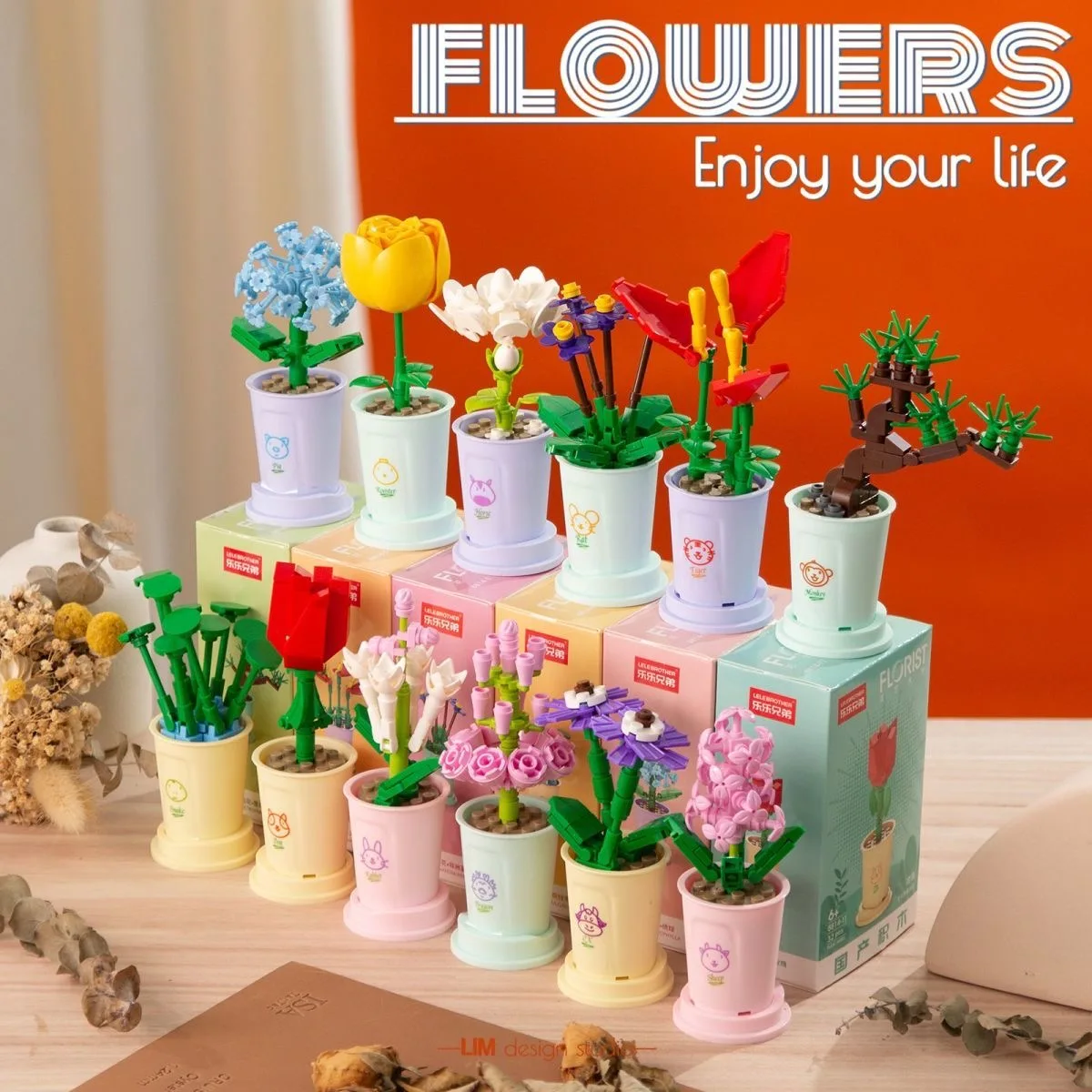 City Flower Building Blocks Street View Bouquet Sunflower Potted Hibiscus Rose Home Farm Tree Animal DIY Bricks Friends Toys