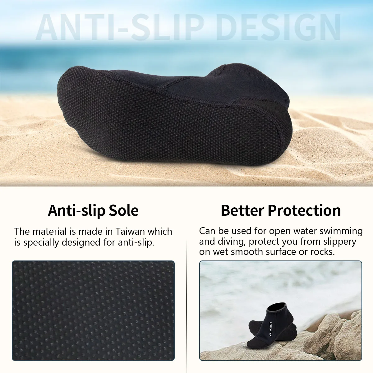 3mm Neoprene Socks Beach Volleyball Diving Swimming Surfing Snorkeling Kayaking Rafting Water Booties, Flatlock Stitches,Low Cut 3