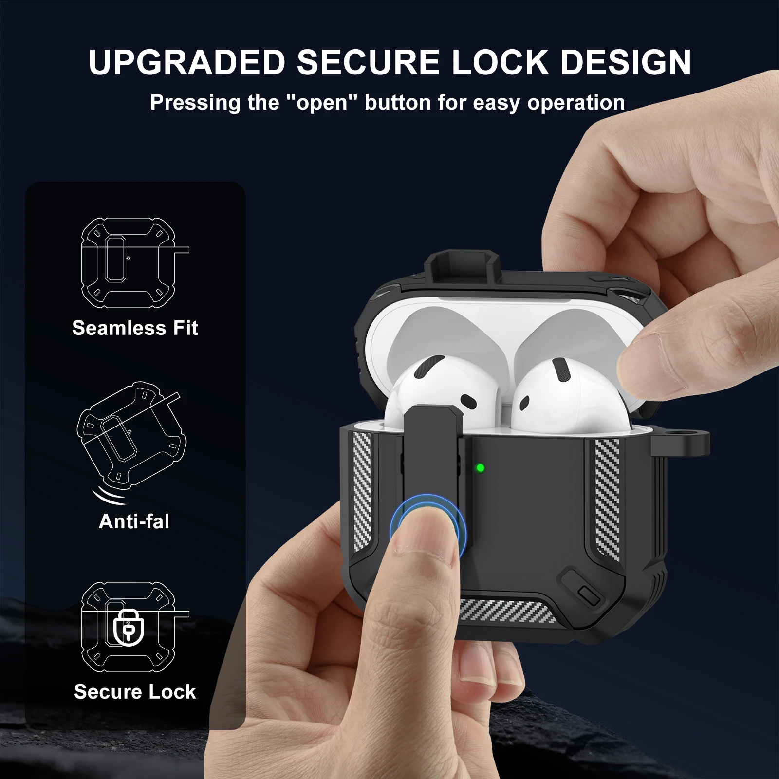 Enhanced Security Lock Case with Hook - 360° Protective Shell for Wireless Earbud Cases