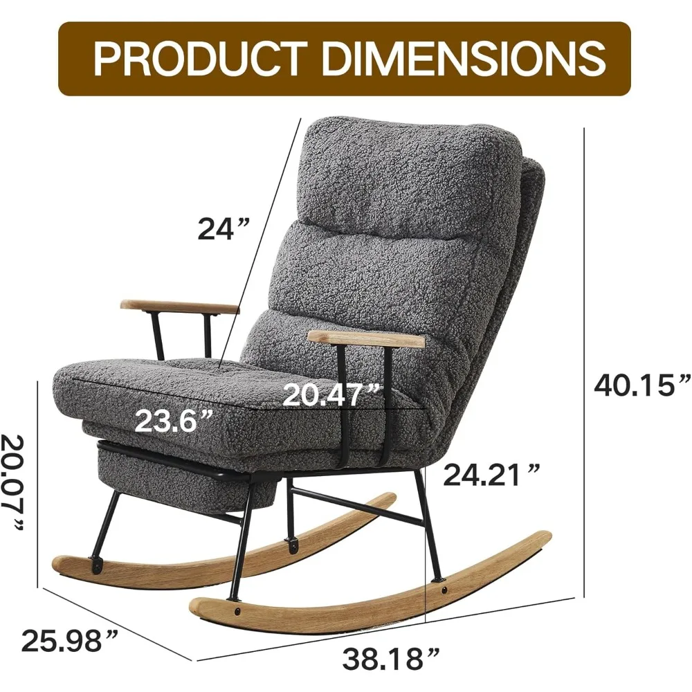 Rocking Chair Nursery, Modern Teddy Accent Rocker Armchair with Adjustable Backrest and Retractable Footrest 2