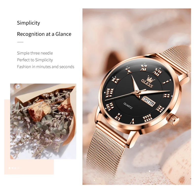 OLEVS 2920 Classic Watch for Men Women Date Week Waterproof Leather Strap Couple Watches Men's Watches Ladies Watch Set Romantic