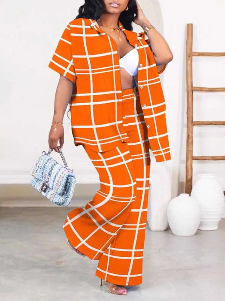 Dress Pants Plaid Pants Orange Piece Sets Woman Outfit Plus Size
