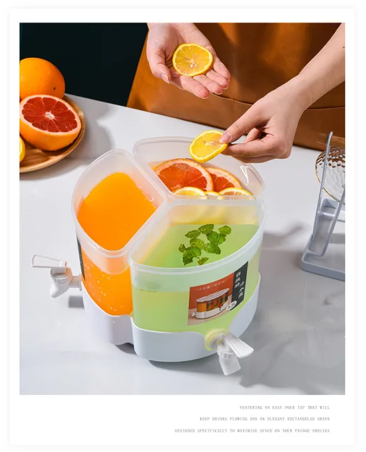 Rotary Cold Kettle with Faucet Put Refrigerator Fruit Teapot Three-grid Cold Water Bucket Cold Water Bucket Large Capacity, Size: Square Low Section