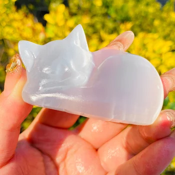 Selenite Sleeping Cat Carving 1