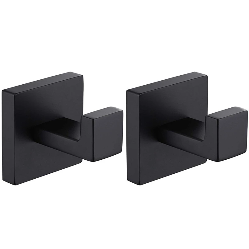 

2 Pack Matte Black Towel Hook Stainless Steel Bathroom Rust Proof Clothes Towel Coat Hook Wall Mounted Square Toilet Kitchen Hea