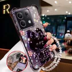 Cute Little Flower Phone Case with Lanyard and Stand - Set of 3 - Redmi Note 13 Pro+ (PURPLE)