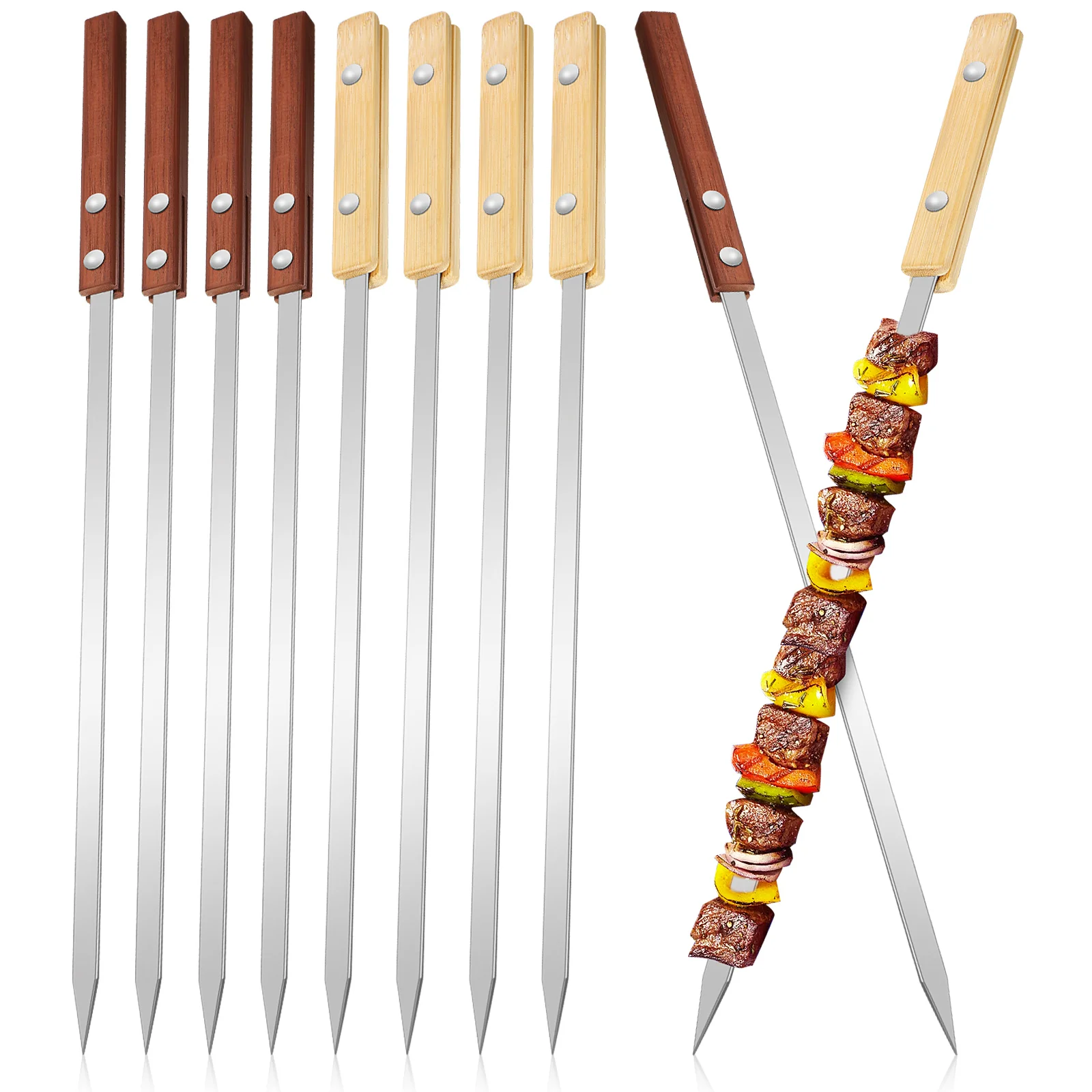 12 Pcs Grill Portable Sign Barbecues Skewers Stainless Steel Large Outdoor Sticks Metal Wood Handle
