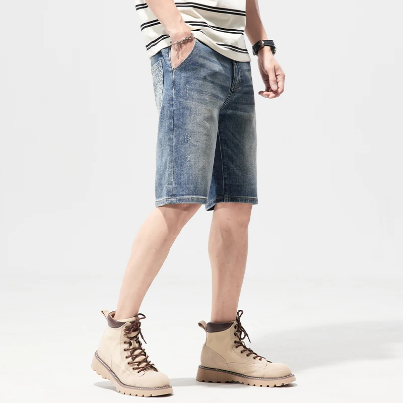 Men Vintage Blue Denim Shorts Summer Casual Loose Jeans Shorts Retro Harajuku Streetwear Hip Hop Y2K Shorts Man