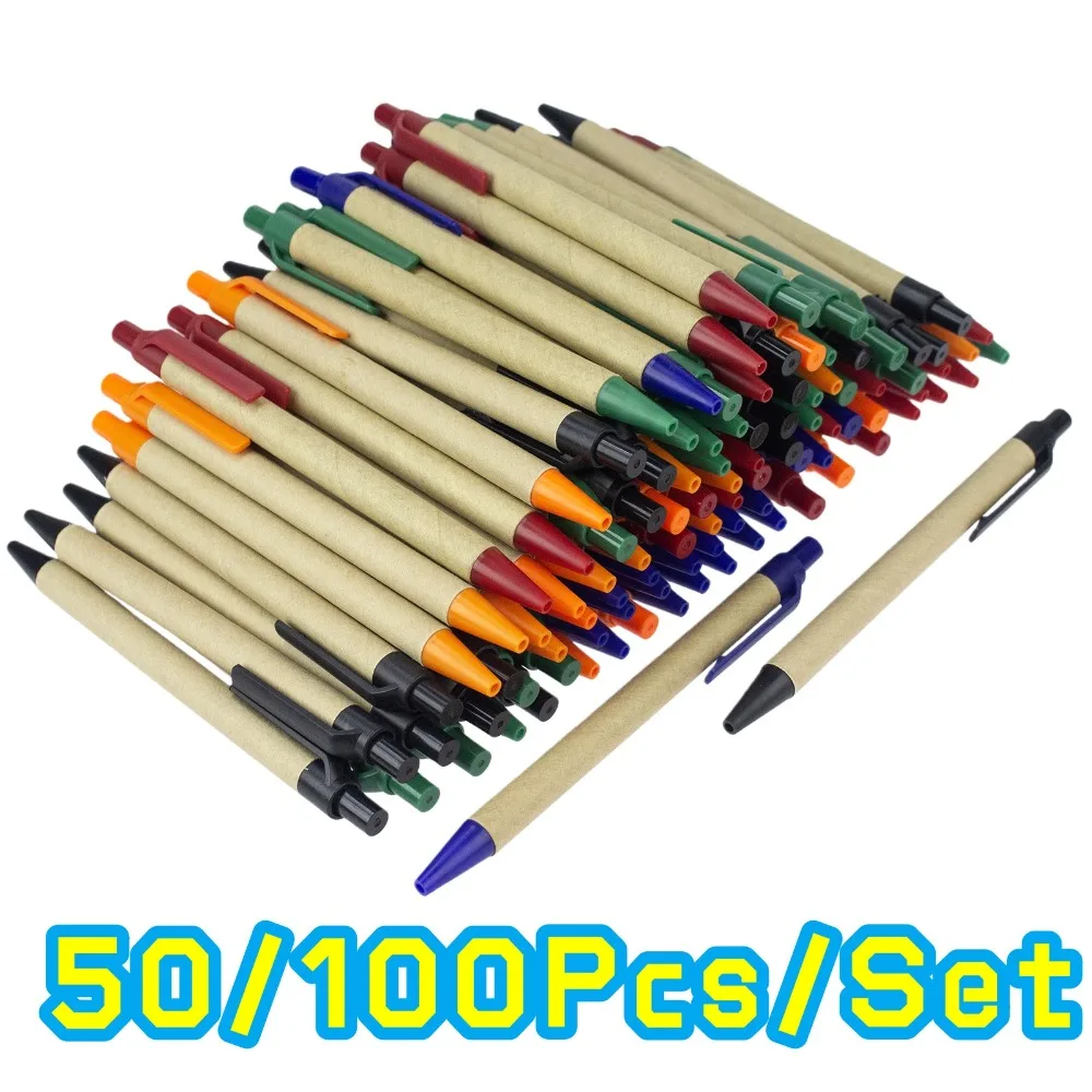 Eco-Friendly Recycled Paper Ballpoint Pens - Assorted Colors, Personalization Available (50/100 Pack)