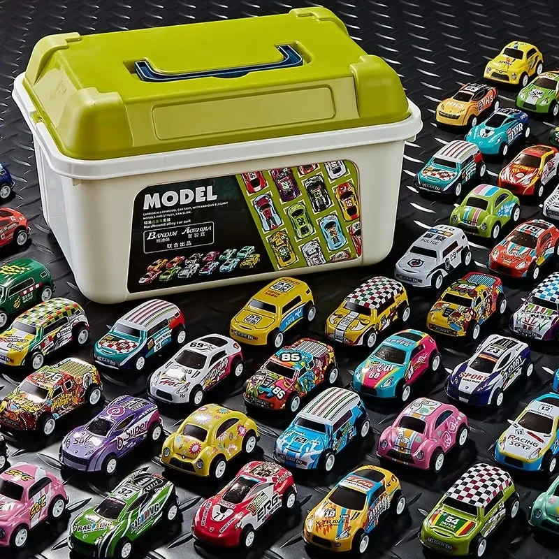 30–50 Stück Mini-Automodell-Set aus Legierung mit Aufbewahrungsbox, Druckguss-Rückziehfahrzeug, Spielzeug für Jungen, Geschenk für Weihnachten, Geburtstagsgeschenk