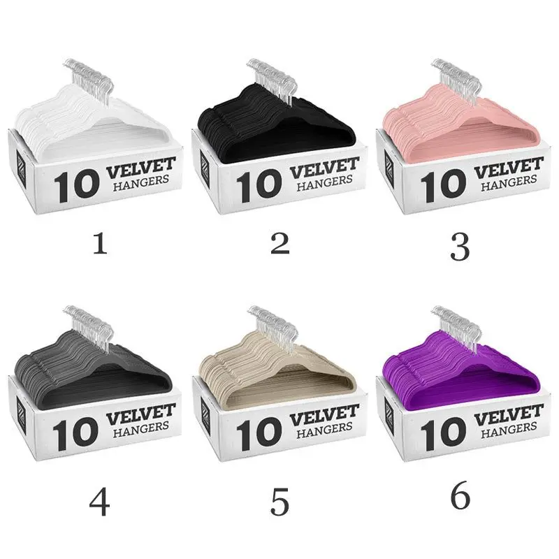 Clothes Hanger Storage Hanger 10pcs Colorful Velvet Non-Slip Clothing Hangers 45CM Seamless Flocking Hanger Dry and Wet Wardrobe Storage Adult Magic Hanger