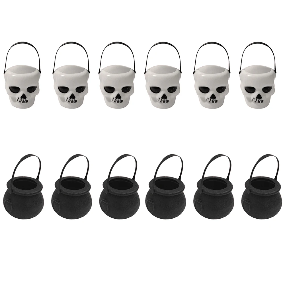 6pcs Mini Halloween Candy Bucket Pot Witch Skull Head Bucket Jar ...