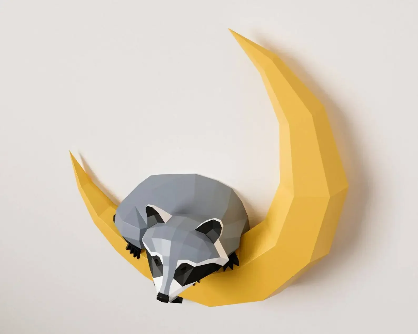 62cm Handmade DIY Geometric Origami Model High Raccoon on The Moon 3D Animal Sculpture Raccoon Papercraft Bedroom Living Room