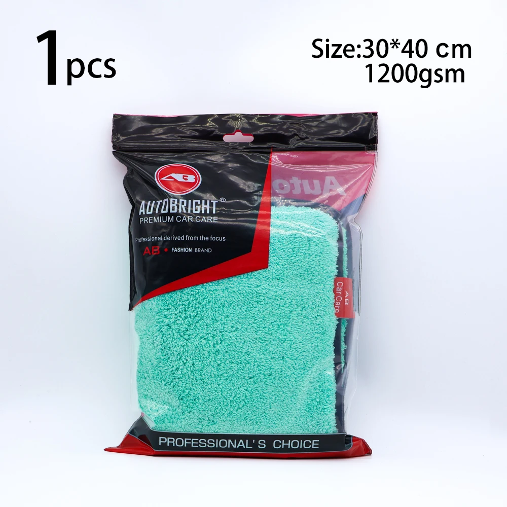 AUTOBRIGHT 40x40CM Microfiber Cleaning Towel Green Wash Towels Extra Soft for Car Cleaning Drying 1200gsm Cloth Car Wash Tools 6