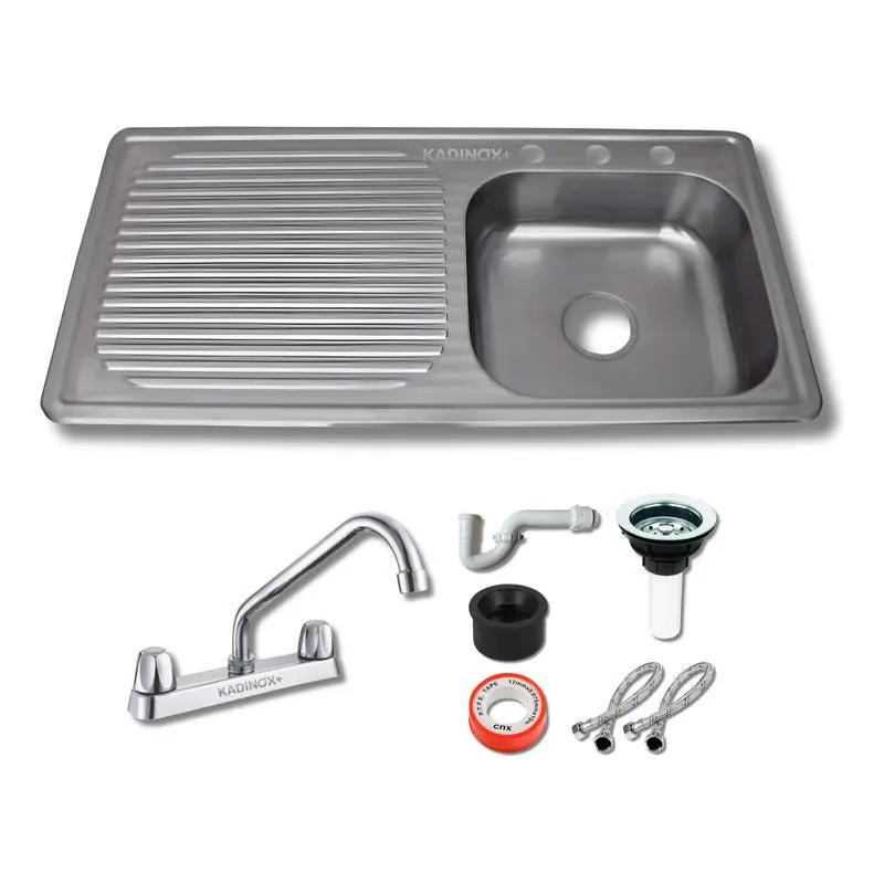 Fregadero Tarja Tina Doble Acero Inox Con Kit Flexible Negra