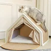 Half-Enclosed Wooden Cat Tent Villa Pet Bed All-Season Dual-Use Durable Sisal Scratching Board Cozy House Furniture for Cats 6