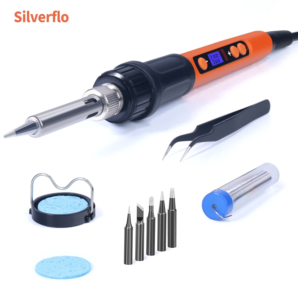 best soldering station Silverflo Electric soldering iron Kit Set 100W LCD Digital Display Adjustable Temperature Soldering Iron 220V/110V Welding Tools plastic welder stapler Welding Equipment