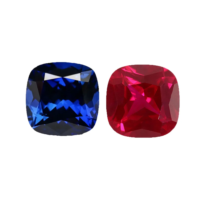2 Stück/Set Boxed Red Ruby Blue Sapphire Square Cut VVS Lose Edelsteine für Schmuckherstellung, Einlage, Sammlung, Geschenk, hübscher Stein – Detail 6