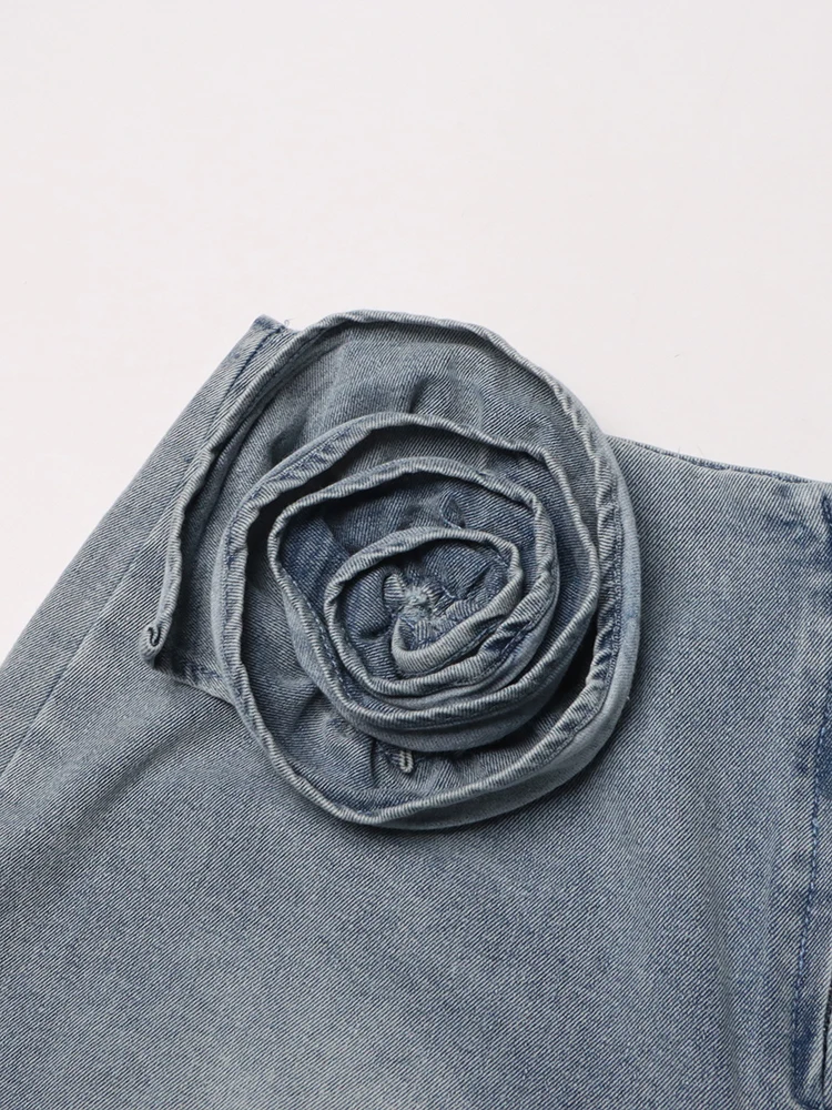TWOTWINSTYLE Patchwork Appliques Loose Csual Denim Pants For Women High Waist Spliced Zipper Straight Leg Jeans Female Fashion