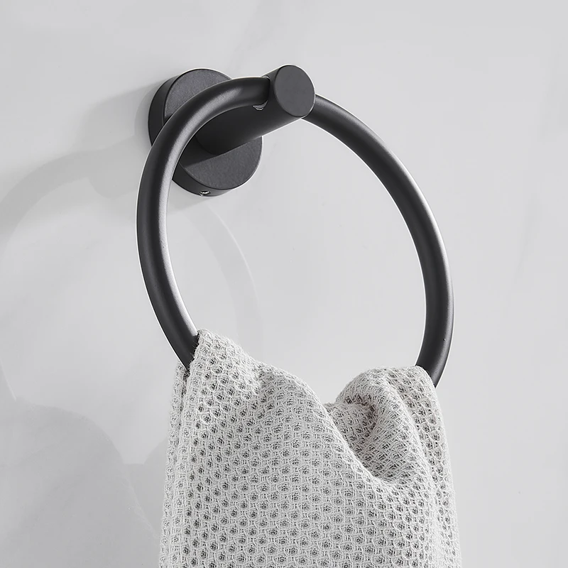 

Non perforated black stainless steel towel rack, circular towel rack in bathroom and bathroom, hardware pendant, wall mounted